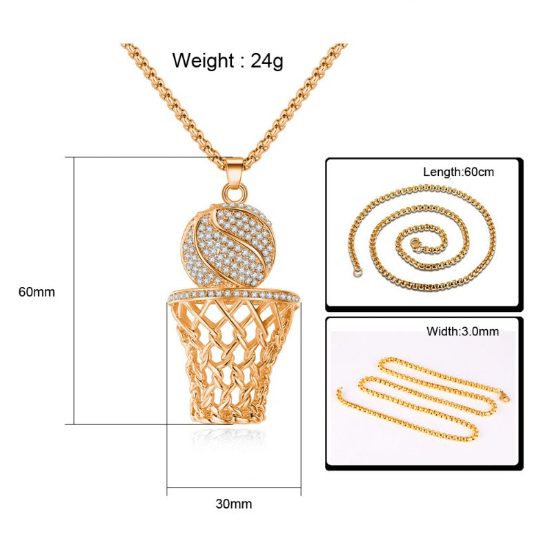 Wholesale Diamond Basketball Hoop Necklace